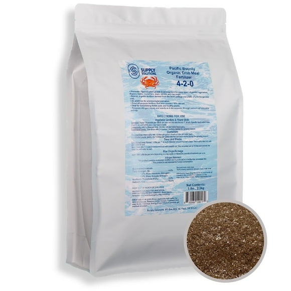 Supply Solutions Organic Crab Meal Fertilizer 4-2-0 | 18% Calcium | Natural Soil Amendment for Garden, Lawn, and Flower Beds | Improves Soil Health & Boosts Plant Growth (5lbs)