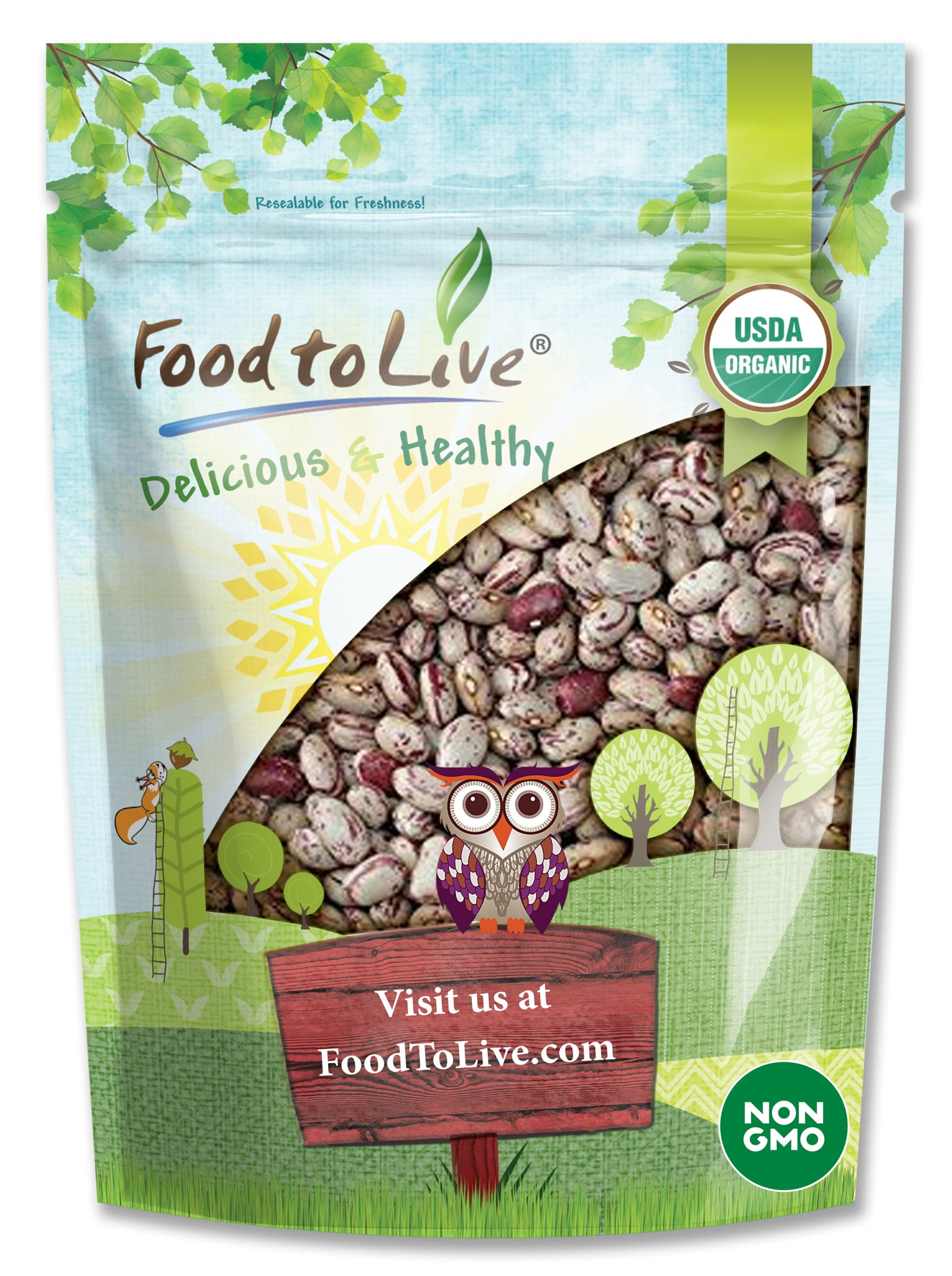 Organic Cranberry Beans, 5 Pounds - Dried Borlotti Beans, Non-GMO, Kosher, Raw Romano Beans in Bulk, Product of the USA