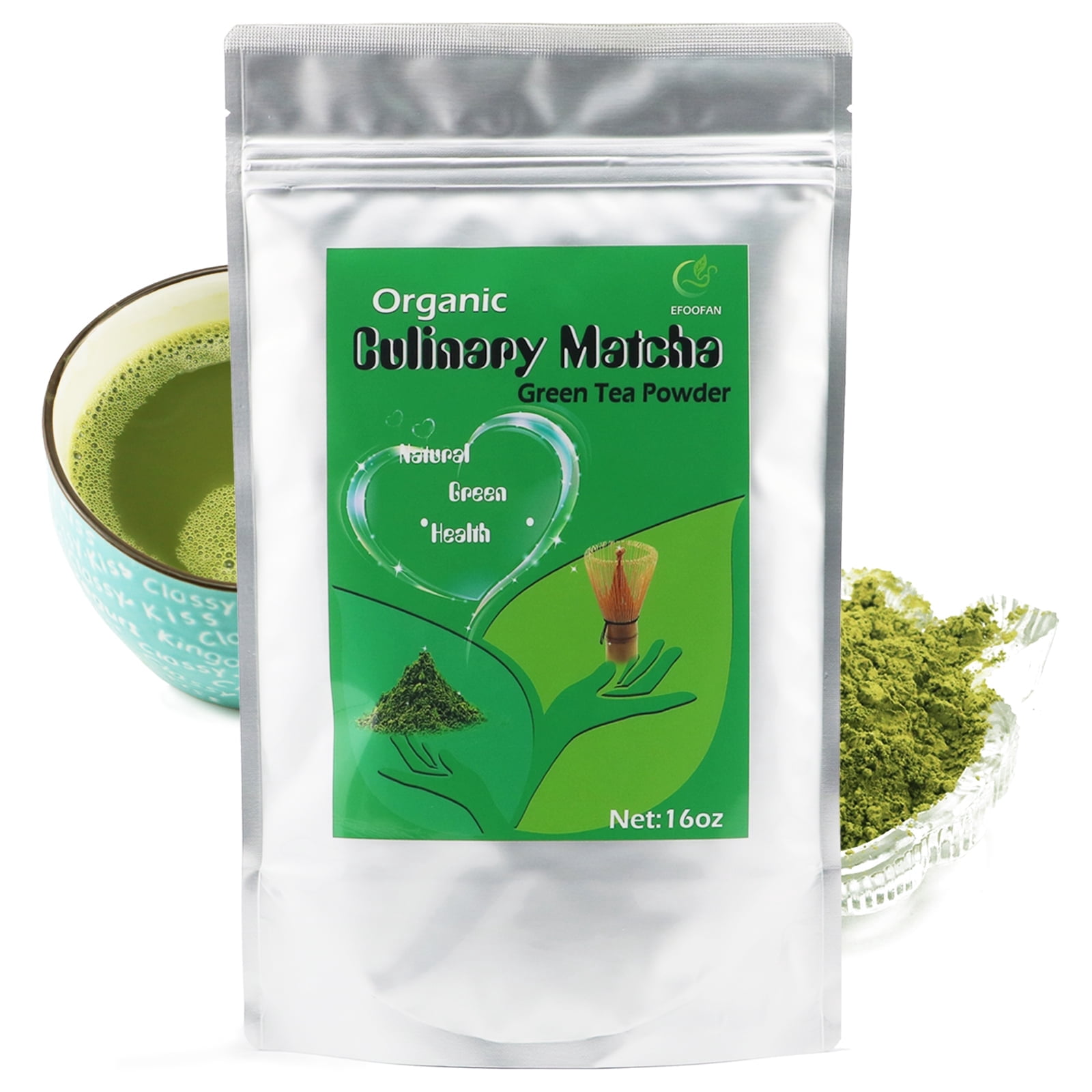 Organic Culinary Grade Matcha Green Tea Powder, 454g/16oz, Fit for Cooking, Pastry, Blend by EFOOFAN