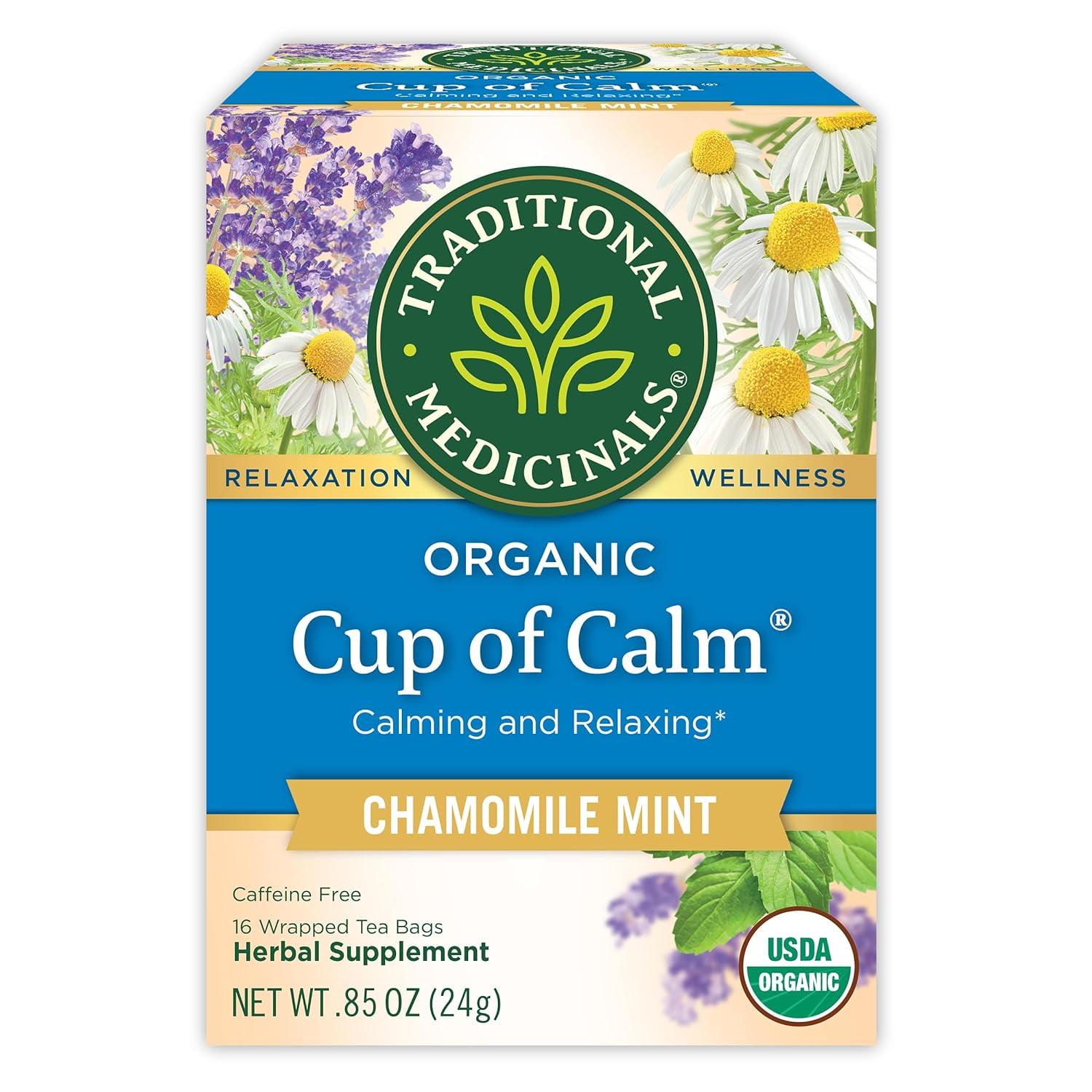 Organic Cup of Calm, Calming Relaxing with Chamomile Mint, 16 Tea Bags