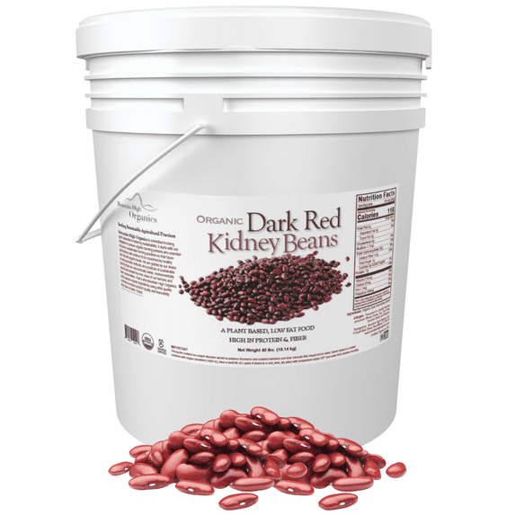 Organic Dark Red Kidney Beans, 40 lb. Emergency Bucket - Mountain High Organics