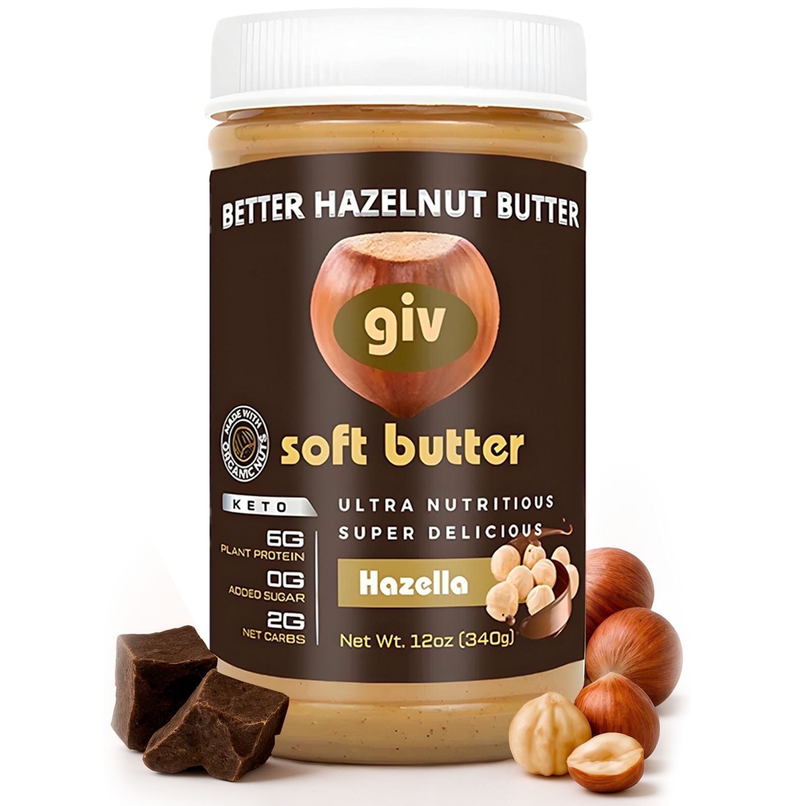 giv soft butter Hazelnut Spread, Vegan, Gluten-Free, and Keto Protein Snacks, 12 oz
