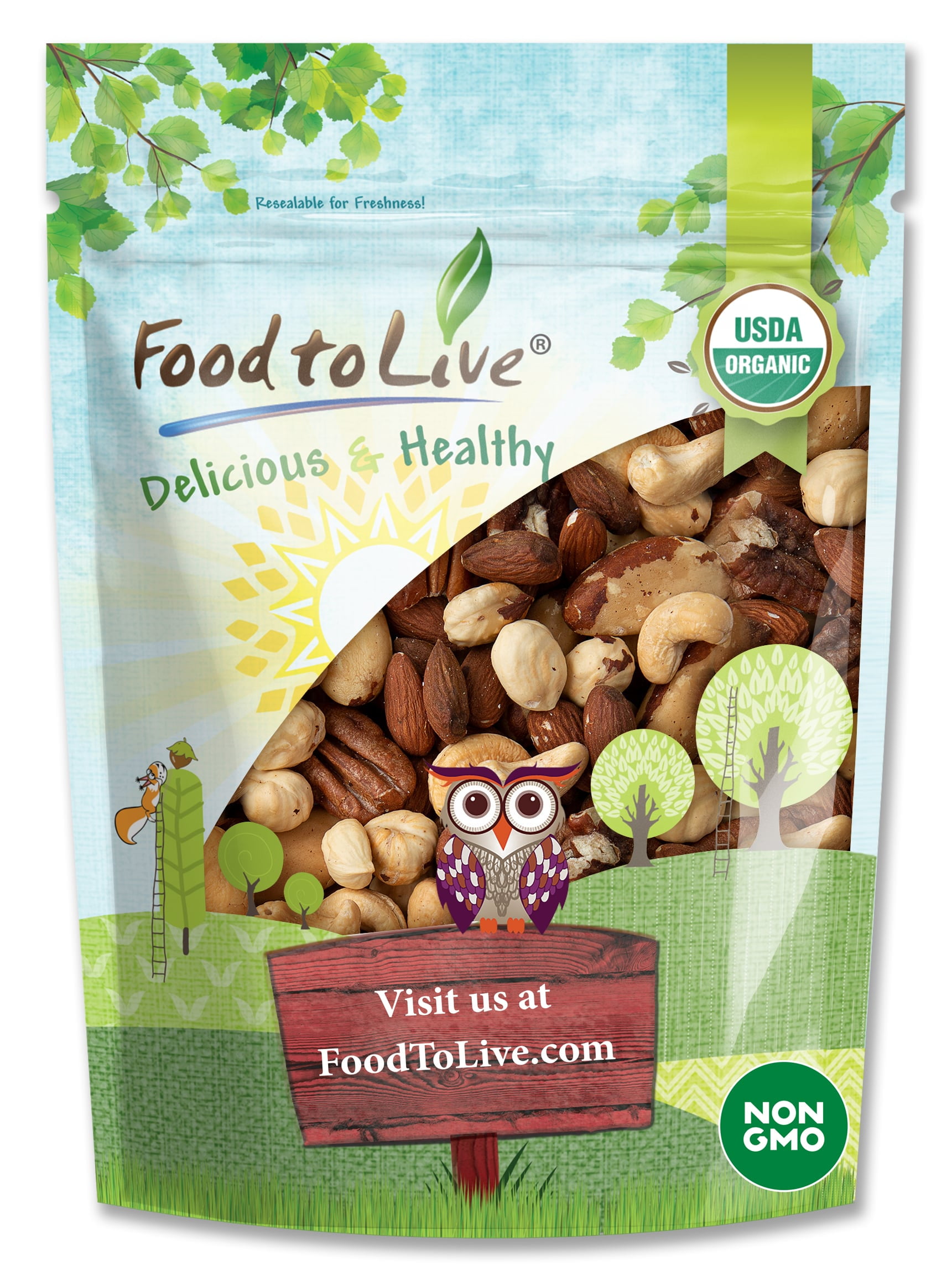 Organic Deluxe Nuts Mix, 2 Pounds — Non-GMO, Kosher, Vegan — by Food to Live