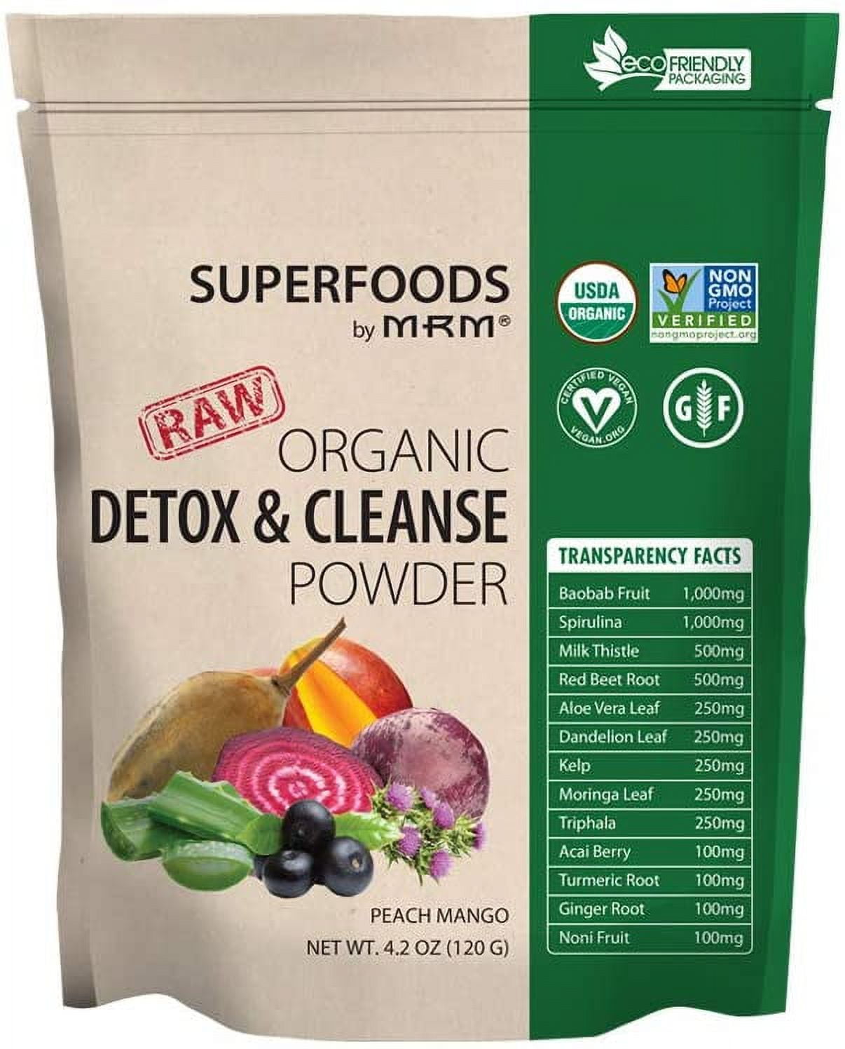Organic Detox & Cleanse Powder, Peach Mango, 4.2 oz (120 g), MRM Nutrition