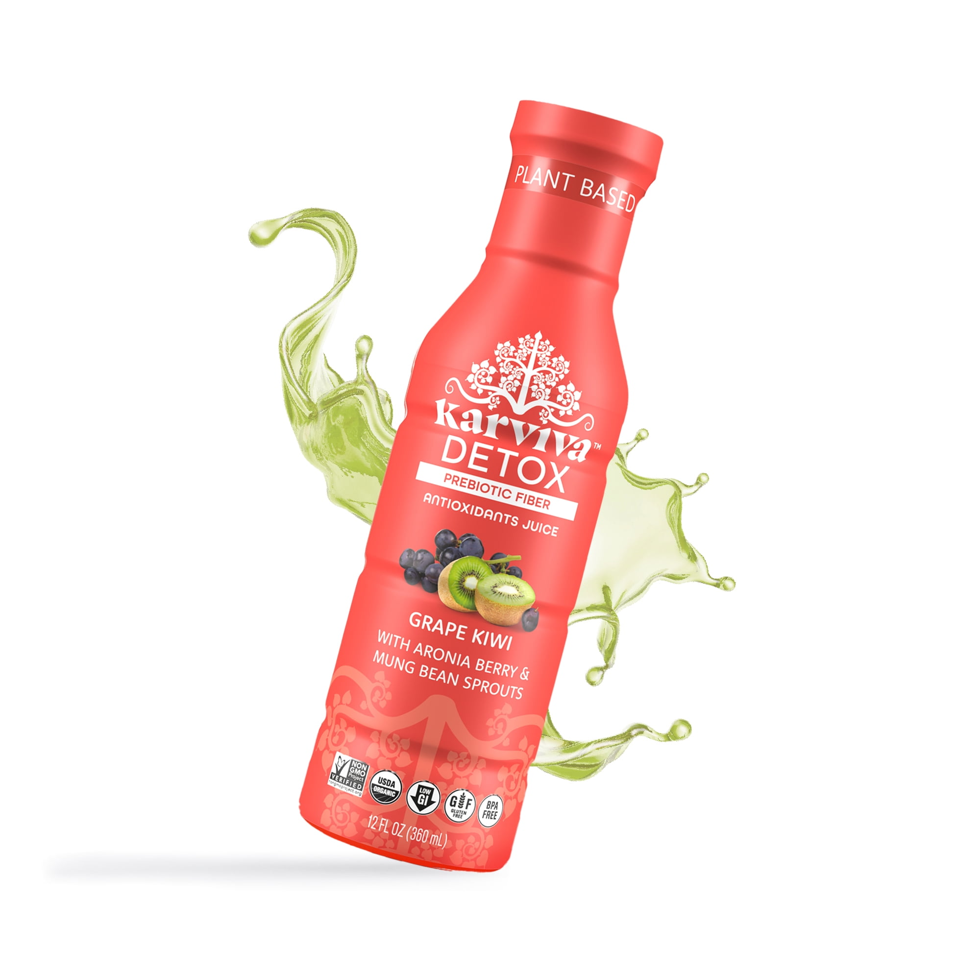 Organic Detox Plant Based Juice, 6 bottles, 12 fl oz, Grape Kiwi Flavor