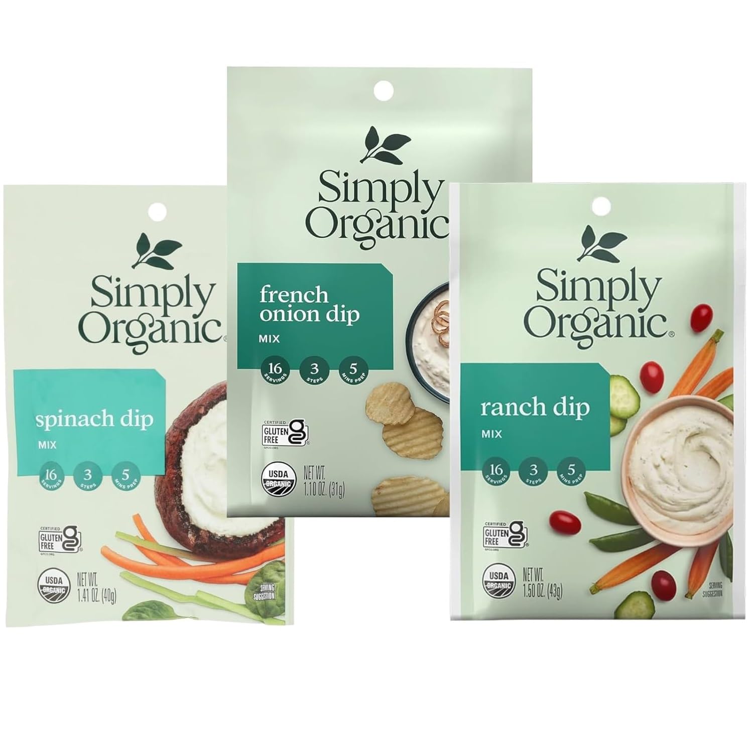 Organic Dip Mix Variety MSF2 3 Pack (Ranch, French Onion, Spinach