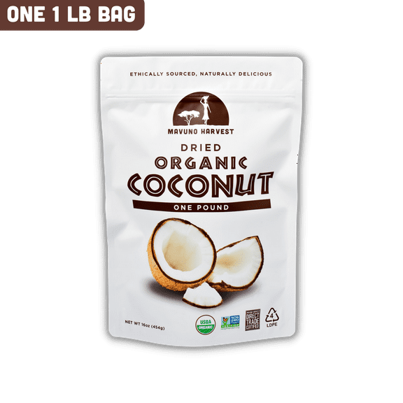 Mavuno Harvest Coconut Chips Dried Fruit Snack Unsweetened Organic Dried Coconut Strips Gluten Free Snack Healthy Snacks for Kids & Adults Vegan, Non GMO, Direct Trade 1 Pound Resealable Bag