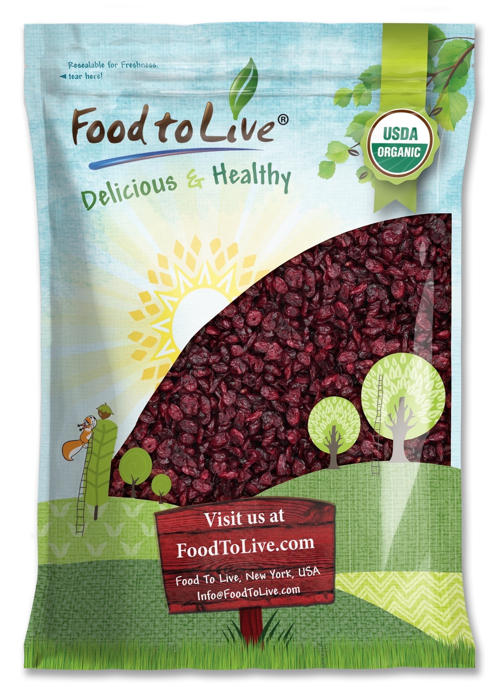 Organic Dried Cranberries, 10 Pounds — Non-GMO, Kosher, Raw, Vegan — by Food to Live