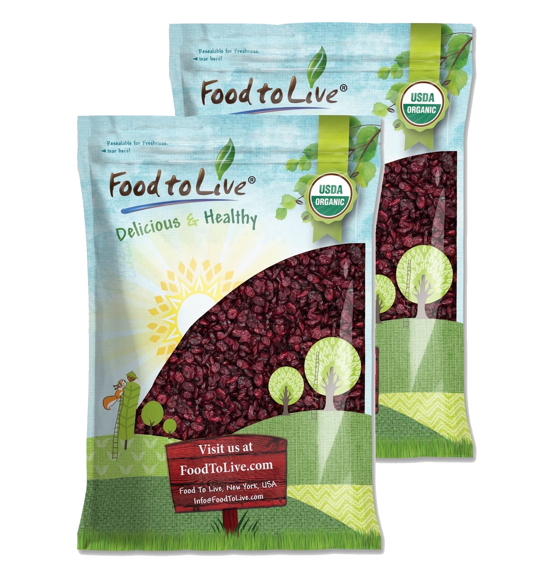 Organic Dried Cranberries, 25 Pounds — Non-GMO, Kosher, Raw, Vegan — by Food to Live