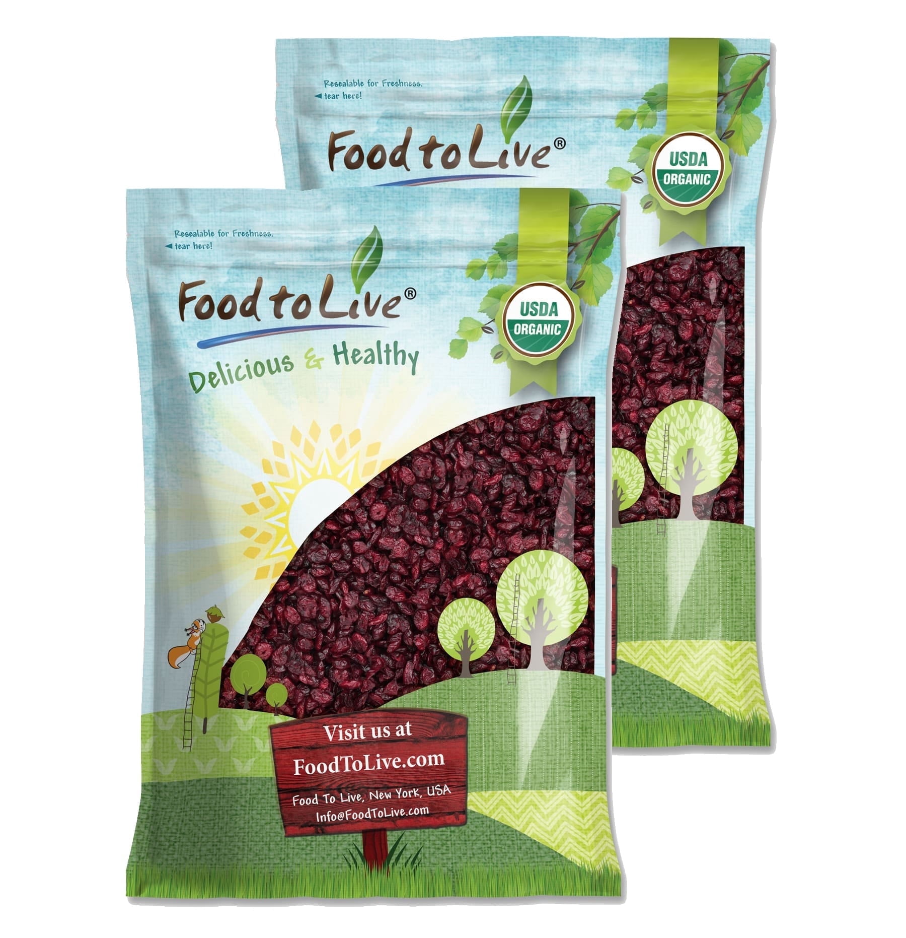 Organic Dried Cranberries, 25 Pounds  Non-GMO, Kosher, Raw, Vegan  by Food to Live