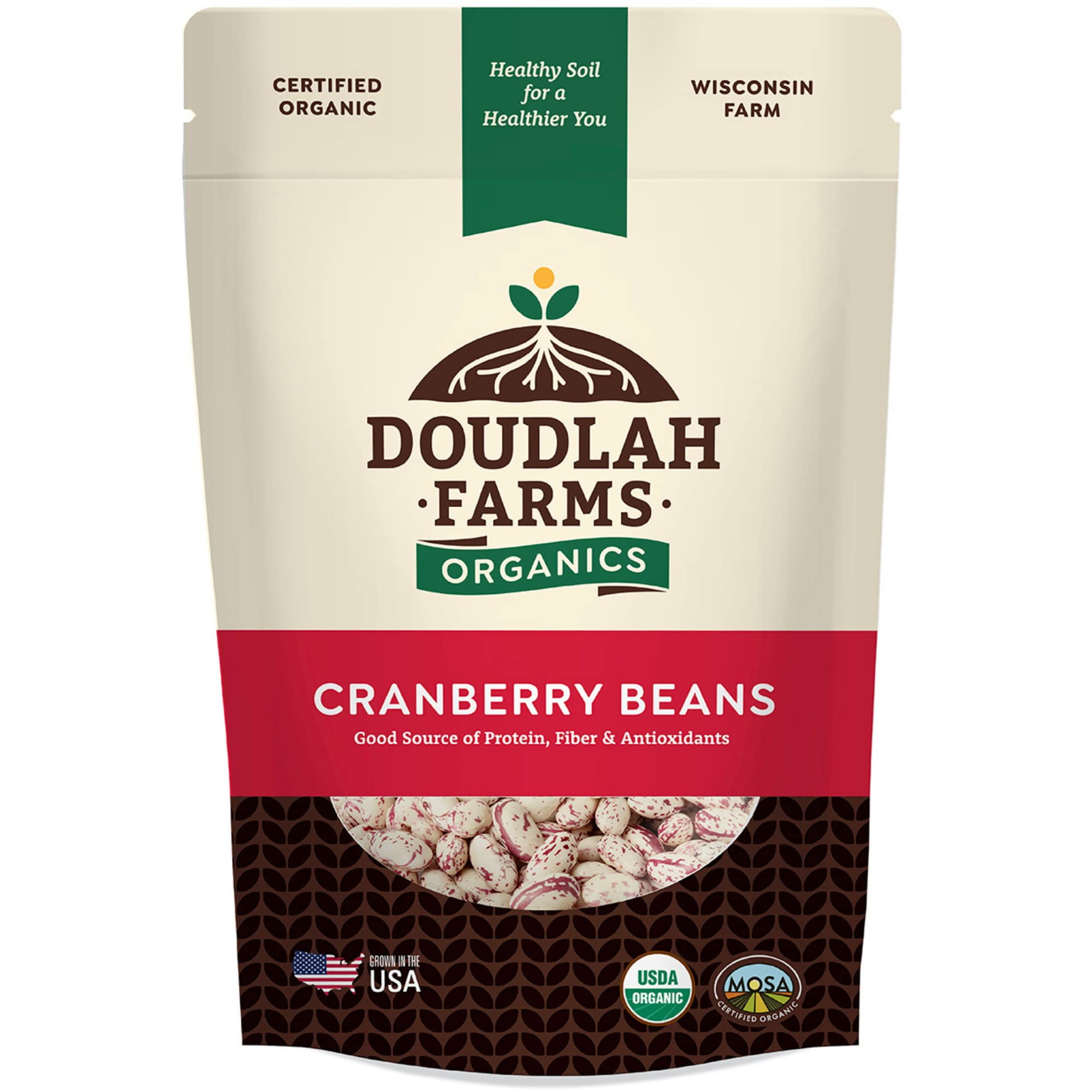 Organic Dried Cranberry Beans 1lb Bulk by Doudlah Farms Farmed From Regenerative Soil Vegan