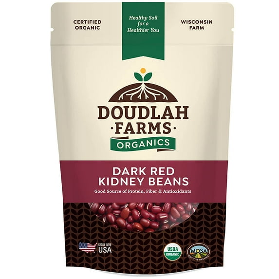 Organic Dried Dark Red Kidney Beans 1lb Bulk by Doudlah Farms - Farmed From Regenerative Soil | Vegan, Non-GMO, Grown In USA | Fiber & Protein for Soups, Burritos, Salads, and More!