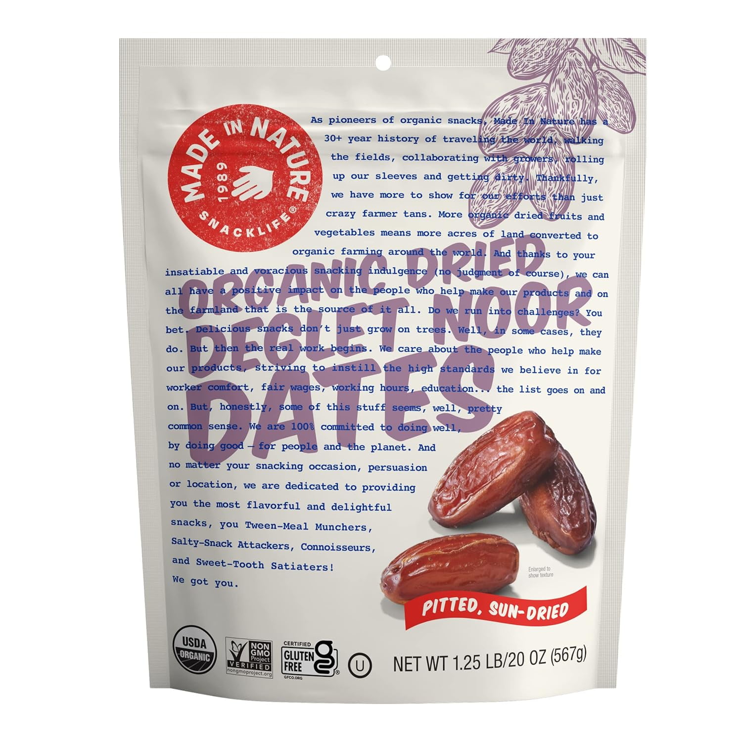 Organic Dried Frui, Degle Noor Daes, 20oz Bag  Non-GMO, Unsulfured Vegan Snack