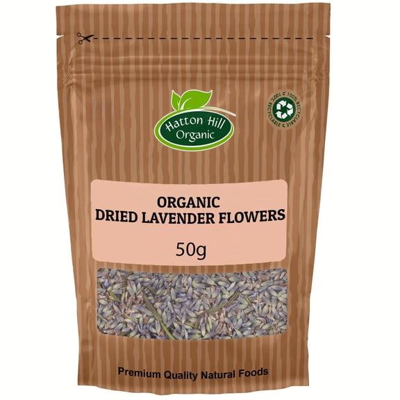 Organic Dried Lavender Flowers 50g by Hatton Hill Organic | Aromatic, Herbal Tea, Calming, Natural, Fragrant, Soothing & Versatile