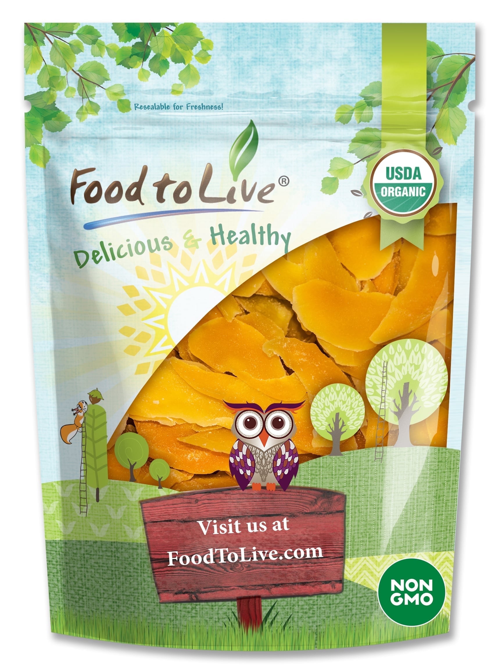 Organic Dried Mango Cheeks, 3 Pounds - Non-GMO, Kosher, Raw, Vegan - by Food to Live