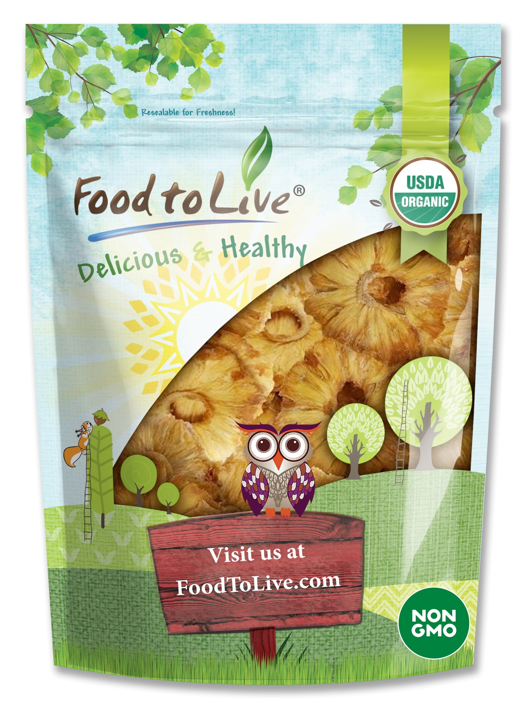 Organic Dried Pineapple Rings, 1 Pound — Non-GMO, Kosher, Vegan — by Food to Live