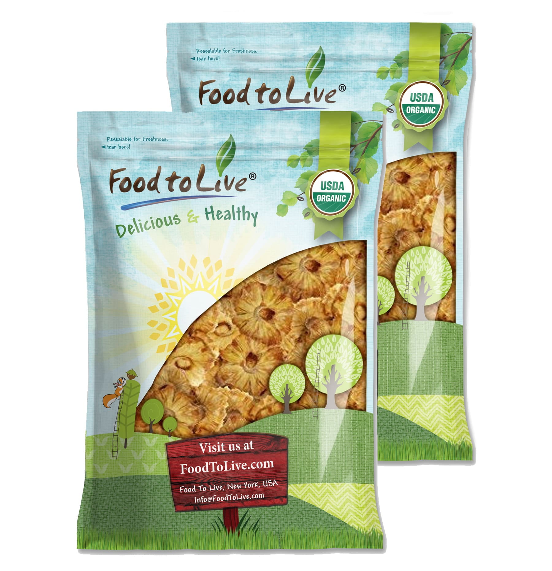 Organic Dried Pineapple Rings, 10 Pounds — Non-GMO, Kosher, Vegan — by Food to Live
