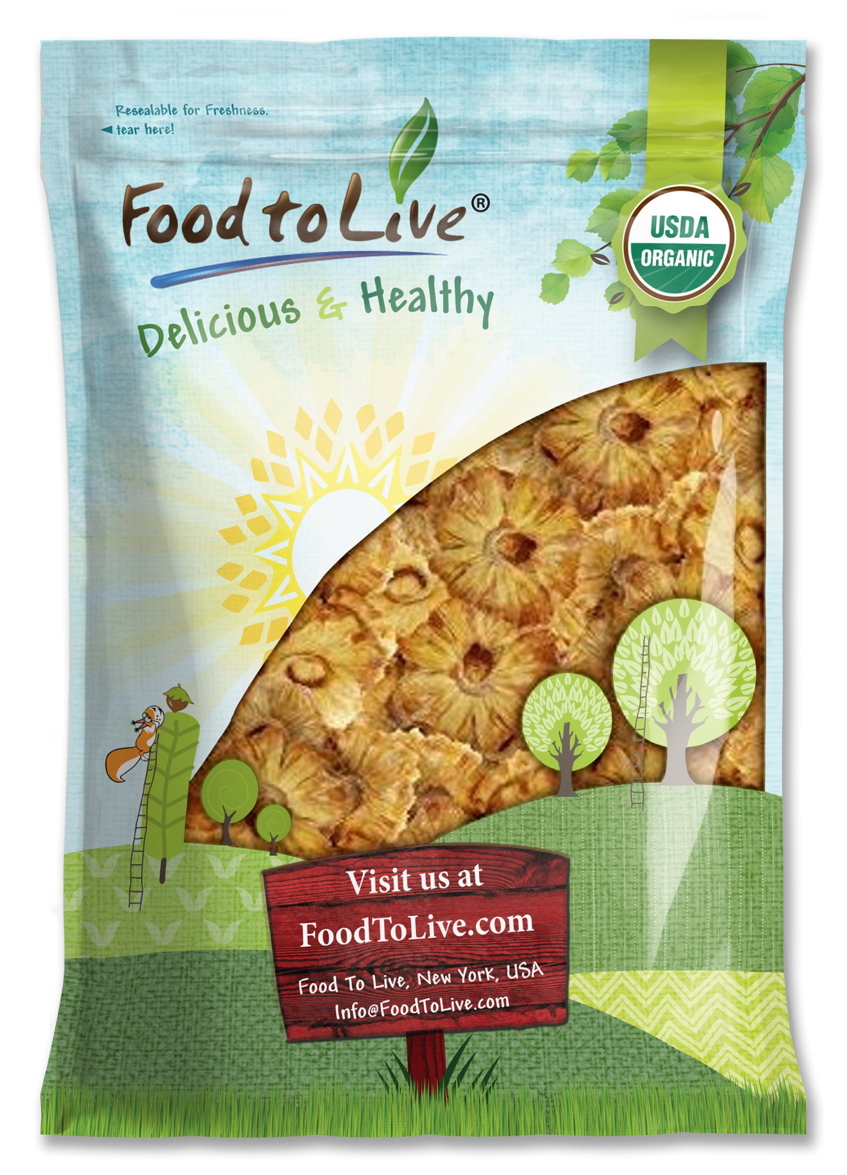 Organic Dried Pineapple Rings, 5 Pounds — Non-GMO, Kosher, Vegan — by Food to Live