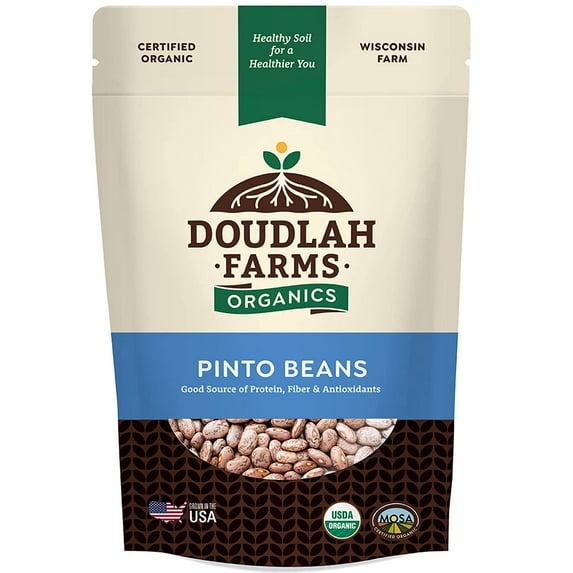 Organic Dried Pinto Beans 1lb Bulk by Doudlah Farms - Farmed From Regenerative Soil | Vegan, Non-GMO, Grown In USA | Fiber & Protein for Soups, Burritos, Salads, and More!