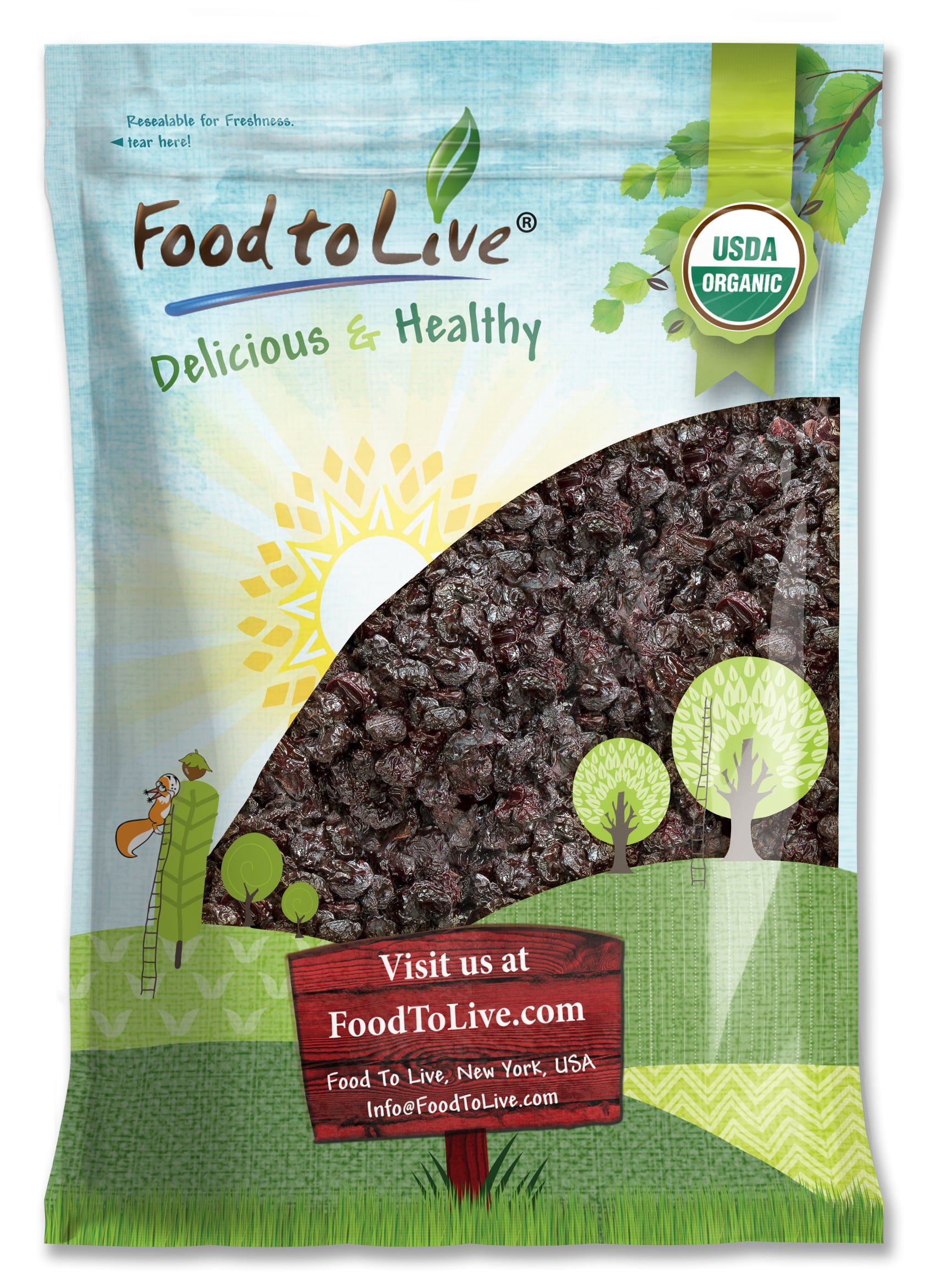 Organic Dried Unsweetened Sour Cherries, 8 Pounds — Non-GMO, Raw, Vegan — by Food to Live