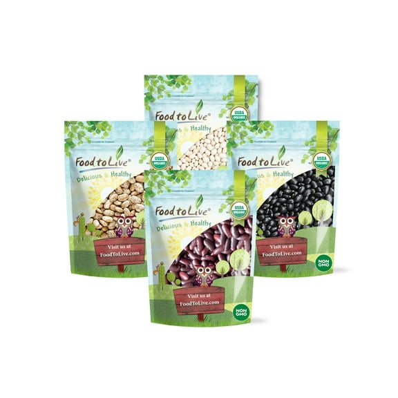 Organic Dry Beans Bundle, 4 Pack Organic Black Beans (5 LB), Organic Pinto Beans (5 LB), Organic Navy Beans (5 LB), Organic Dark Red Kidney Beans (5 LB), Non-GMO, Vegan, Kosher, Bulk