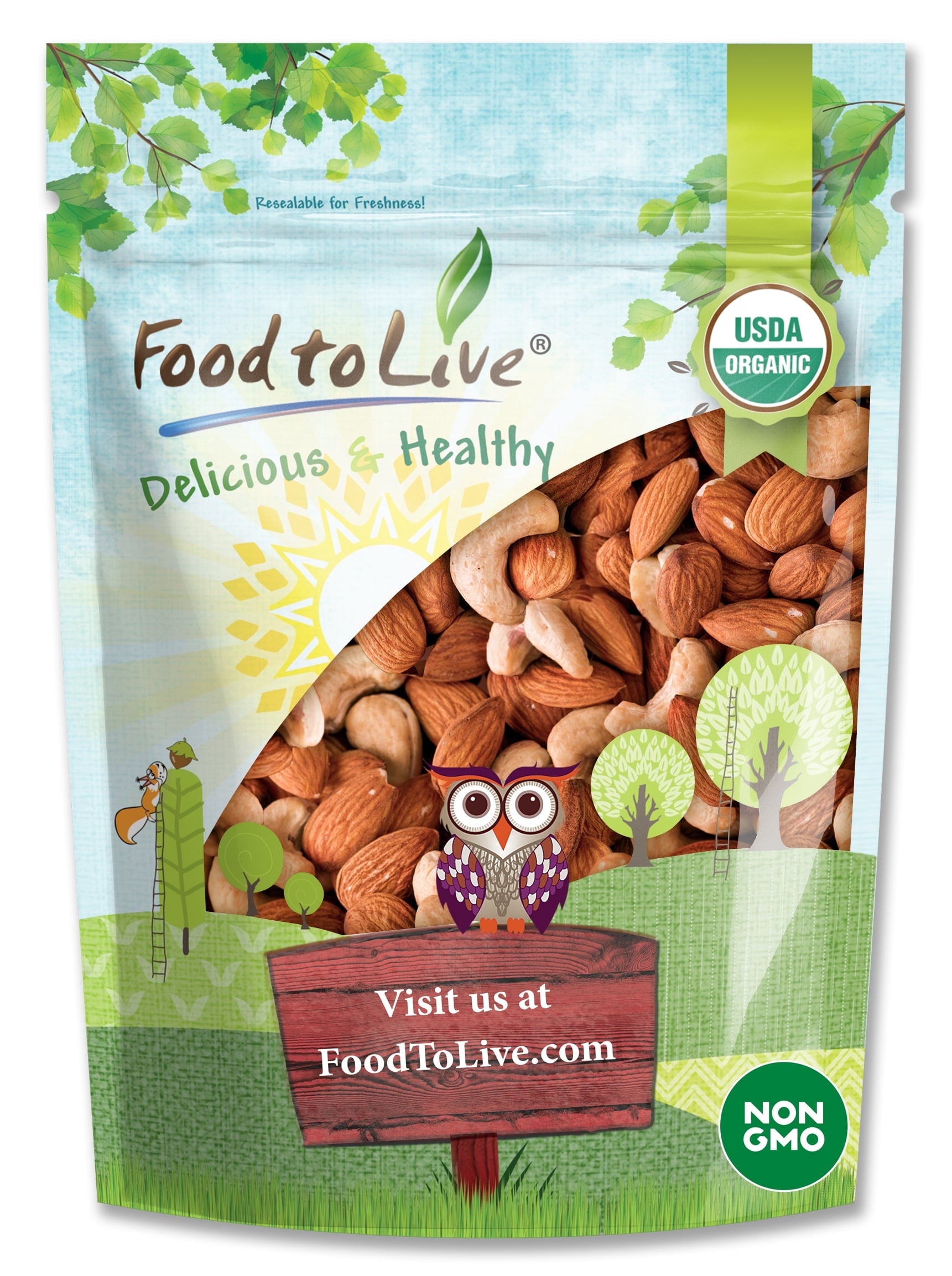 Organic Dry Roasted Almonds and Cashews Mix, 1 Pound – Unsalted Oven Roasted Nuts, Non-GMO, Protein Rich Trail Mix, Healthy Vegan Snack, No Oil Added, Kosher Blend, Bulk