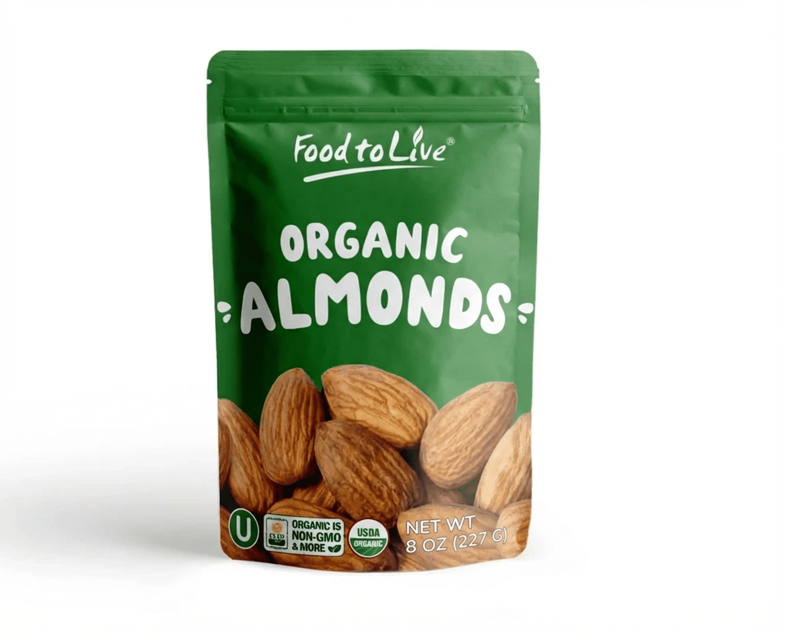 Food to Live, Organic Dry Roasted Almonds, 0.5 Pounds, Lightly Salted ...