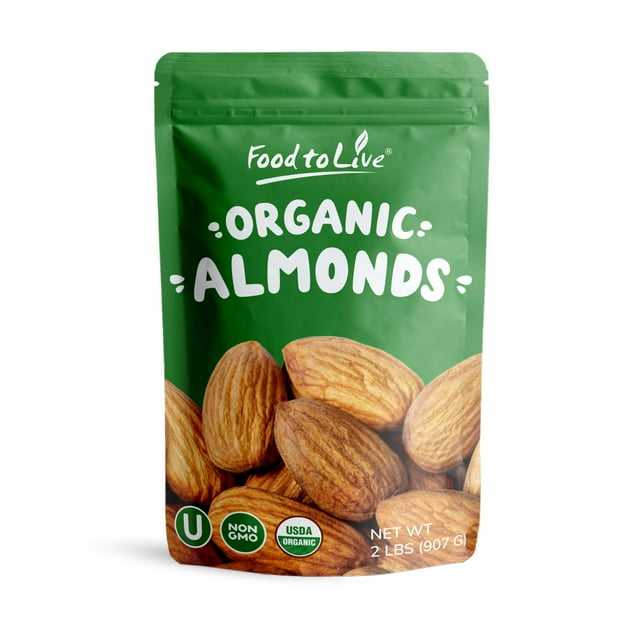 Organic Dry Roasted Almonds with Himalayan Salt, 2 Pounds — Non-GMO, Kosher, Vegan — by Food to Live