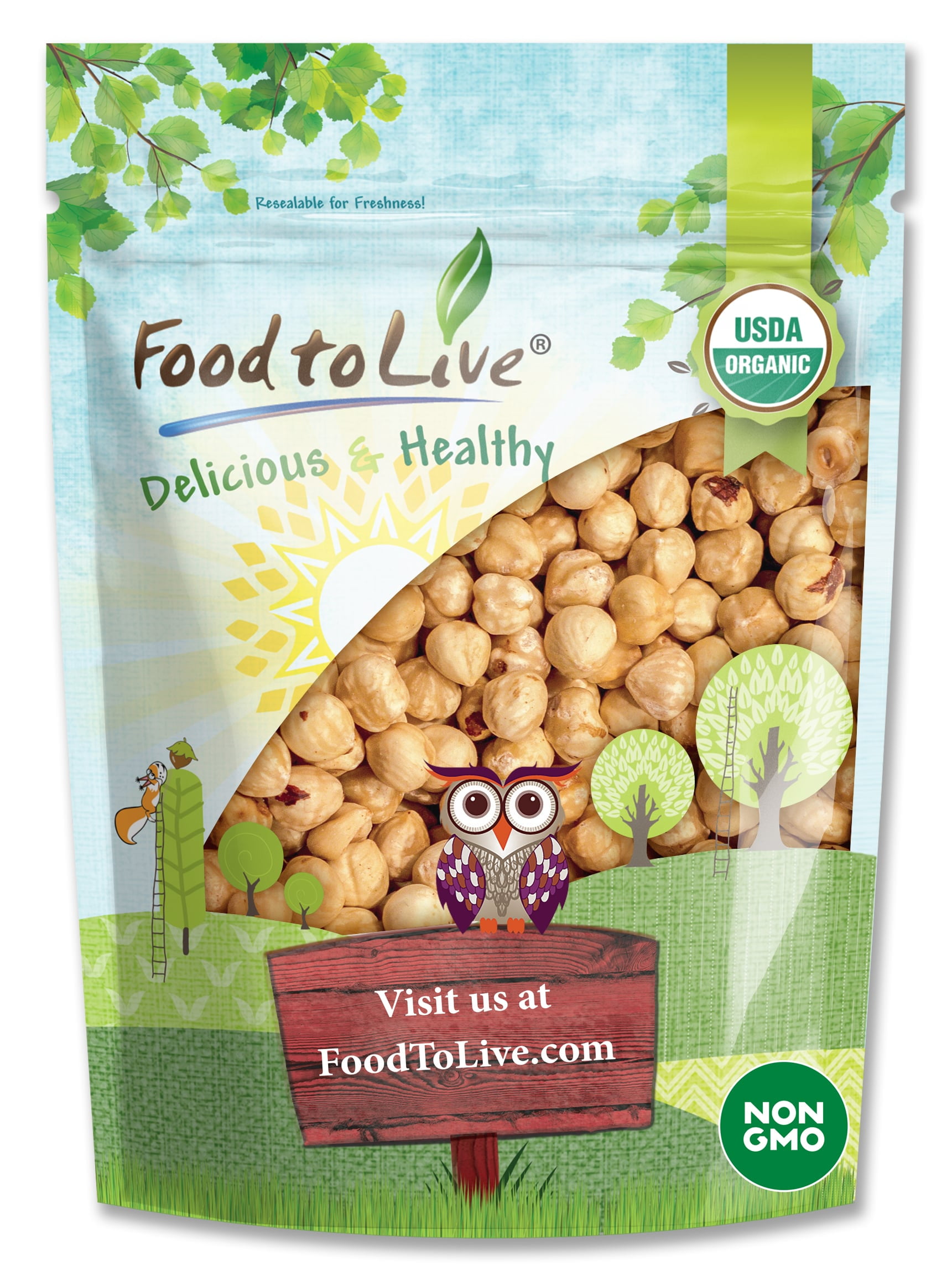 Organic Dry Roasted Blanched Hazelnuts with Himalayan Salt, 2 Pounds — Non-GMO, Kosher, Vegan — by Food to Live
