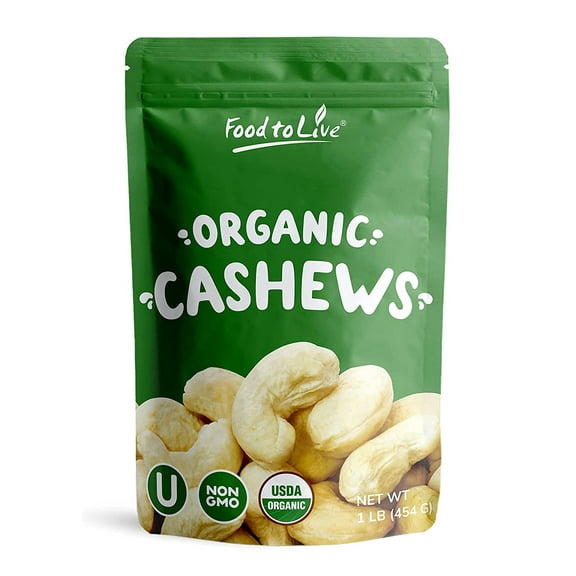 Organic Dry Roasted Cashew Halves and Pieces with Himalayan Salt, 1 Pound Non-GMO, No Oil Added, Vegan