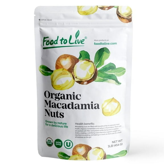 Organic Dry Roasted Macadamia Nuts Halves and Pieces with Himalayan Salt, 1 Pound – Non-GMO, Vegan, Kosher, Bulk – by Food to Live