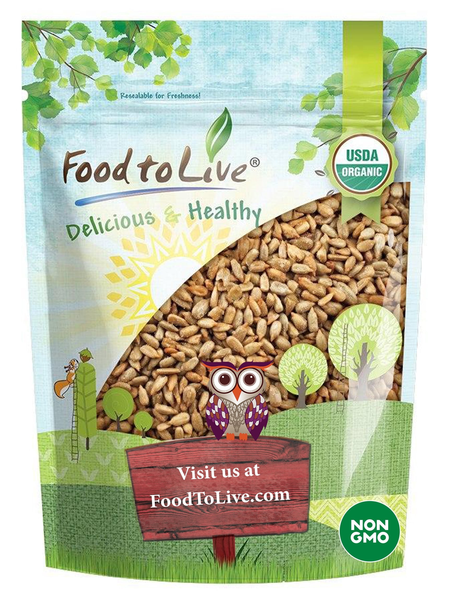 Organic Dry Roasted Sunflower Seeds with Himalayan Salt, 2 Pounds — Non-GMO, Kosher, Raw, Vegan — by Food to Live