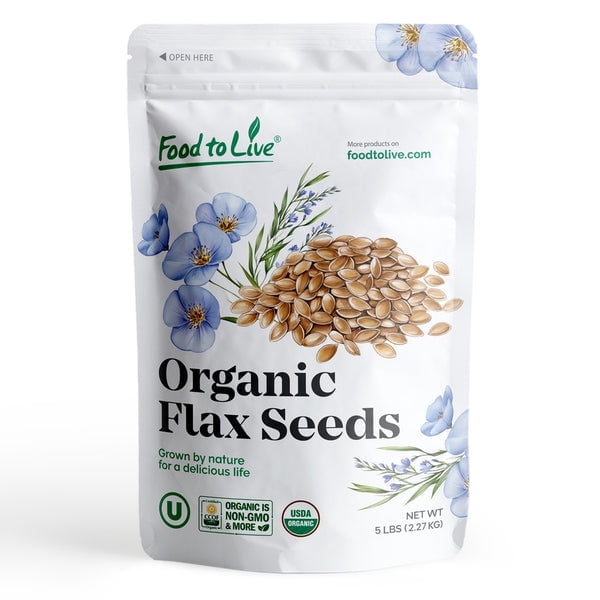 Organic Dry Roasted Whole Brown Flax Seeds, 5 Pounds – Non-GMO, Vegan, Kosher, Bulk – by Food to Live