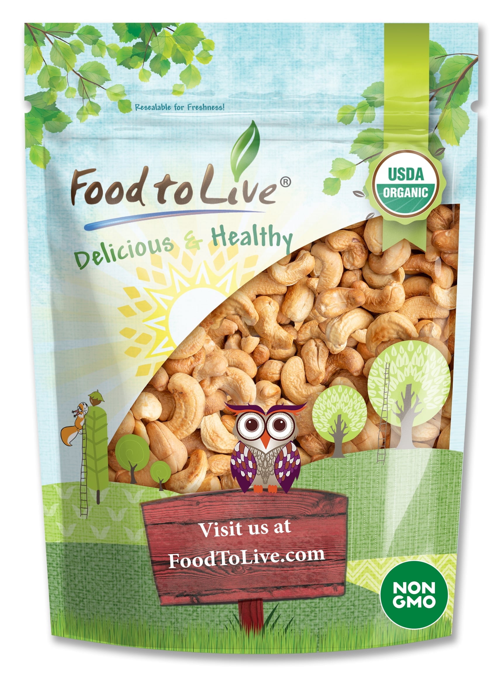 Organic Dry Roasted Whole Cashews, 5 Pounds — Non-GMO, Kosher, Vegan — by Food to Live