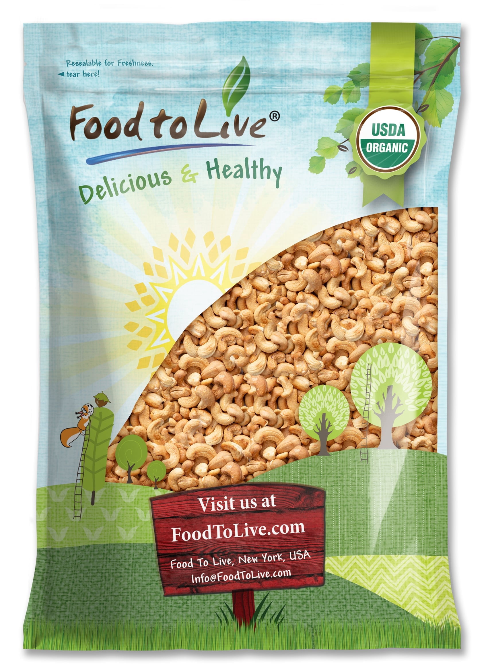 Organic Dry Roasted Whole Cashews, 8 Pounds — Non-GMO, Kosher, Vegan — by Food to Live