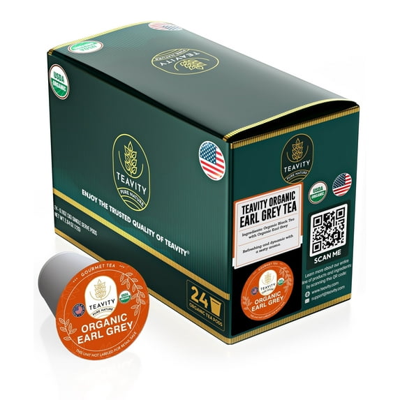 Organic Earl Grey Tea Pods Compatible with Keurig Brewers by Teavity (Black Tea, 24 Tea Pods)