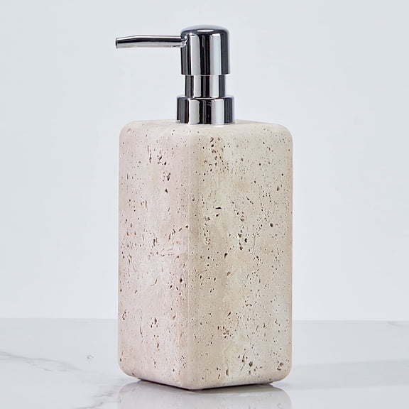 Organic Edge Porous Stone and Rugged Texture Unique Bath Accessories,Travertine Soap Pump