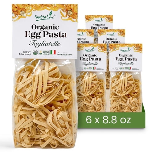 Organic Egg Tagliatelle Pasta 8.8 oz (Pack of 6) – Homestyle Italian Durum Wheat Semolina Pasta, 7g Protein per Serving, Non-GMO, Product of Italy – by Food to Live