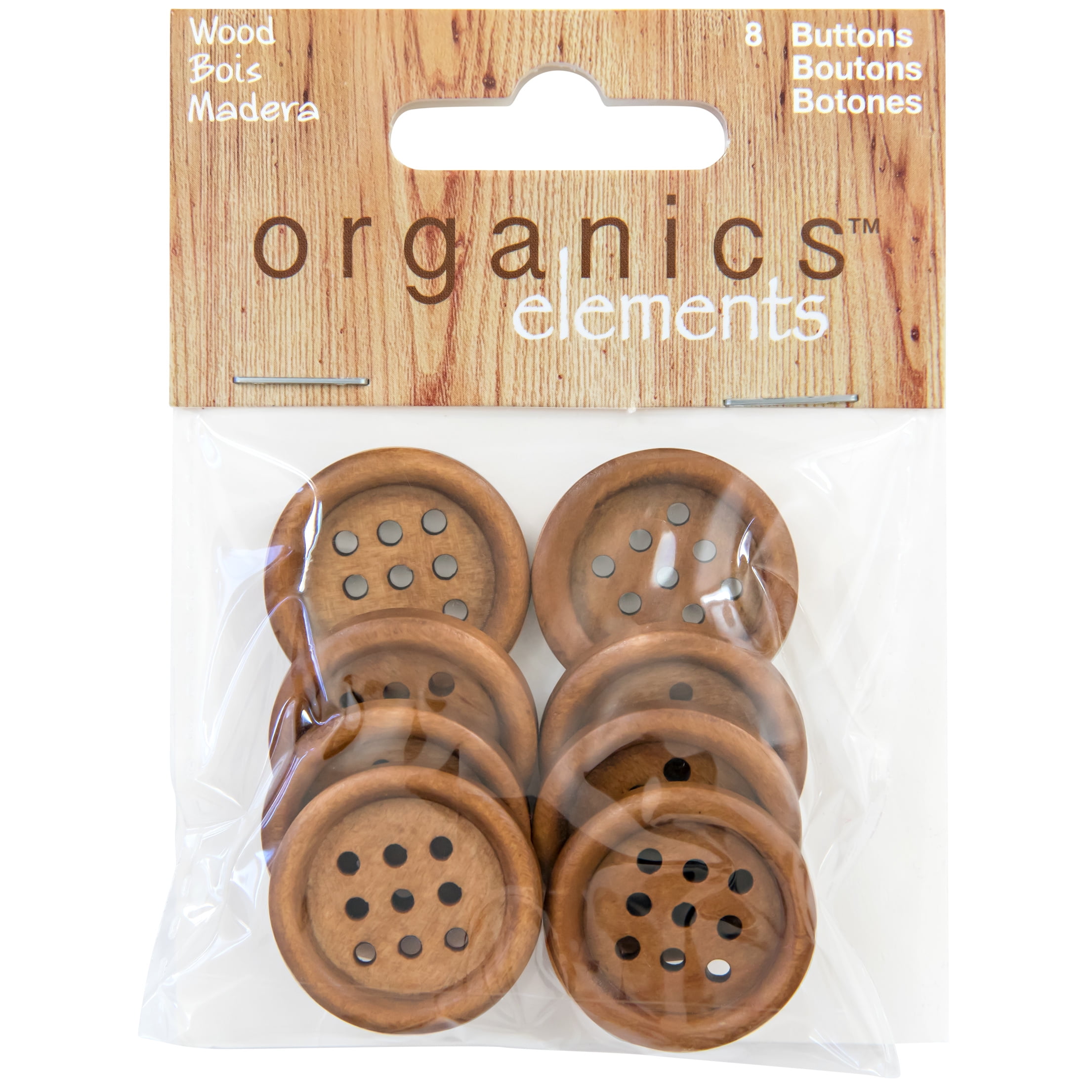 Organic Elements Brown 1 Sew Thru 2-Hole Wood Buttons, 8 Pieces