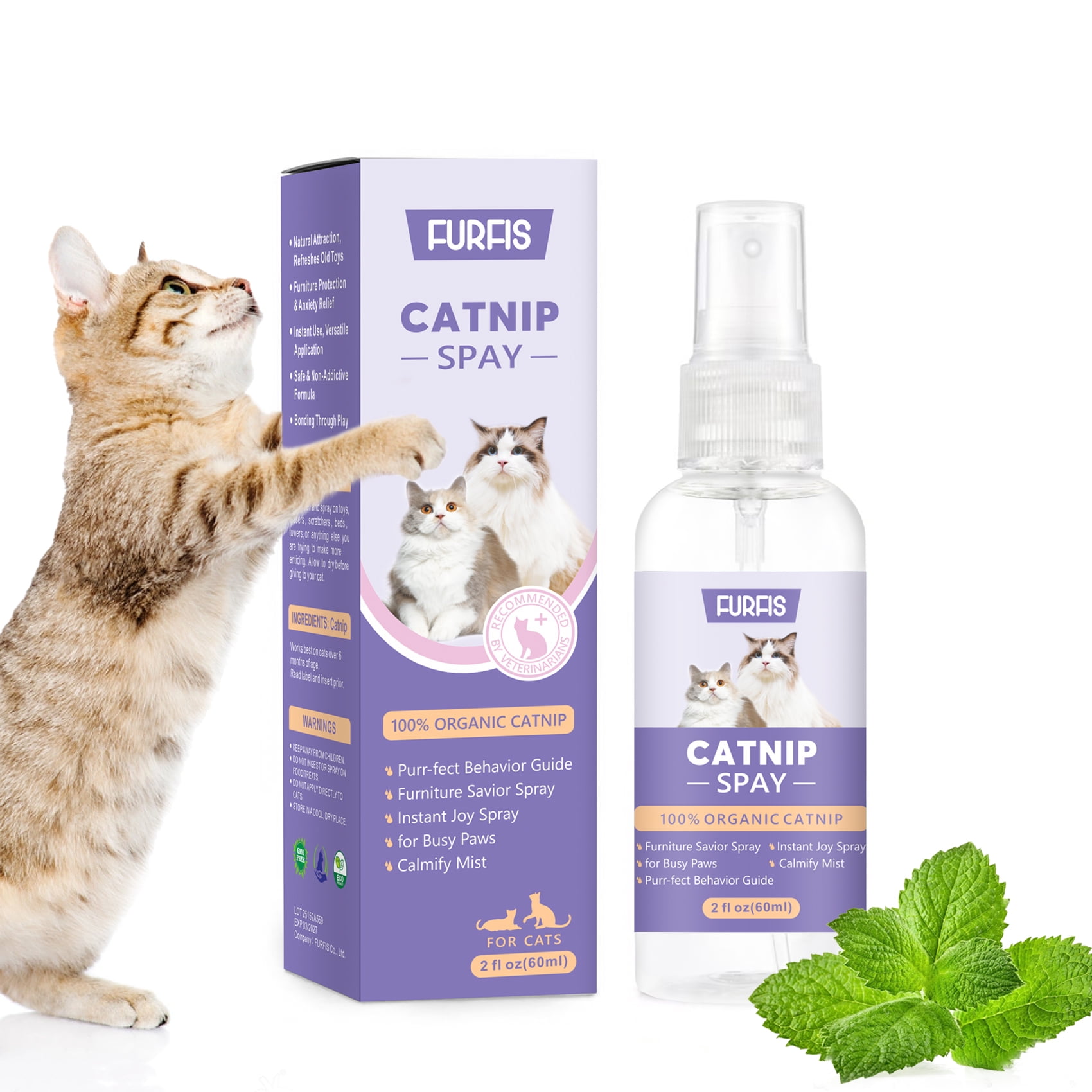 Organic Extra Strength Catnip Spray for Cats & Kittens - Highly Potent Calming Spray, Stress Relief Indoor Cats, Renews Toys & ScratchersNatural Mess-Free Formula + Potent Catnip
