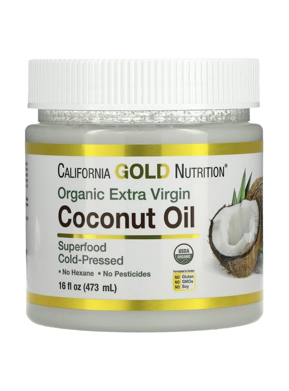 Organic Extra Virgin Coconut Oil by California Gold Nutrition - Use as Cooking Oil or Butter Substitute - Use Externally on Hair & Skin - Vegan Friendly - Gluten Free, Non-GMO - 16 fl oz (473 ml)