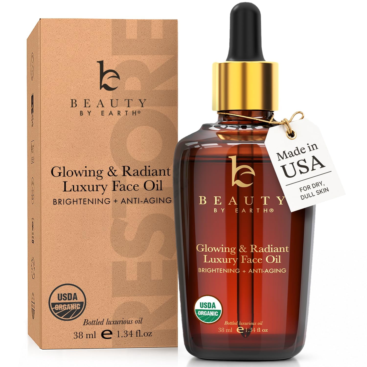 Organic Face Oil - Glowing & Radiant Anti Aging Face Oil in Amber Glass Bottle (1 Bottle)