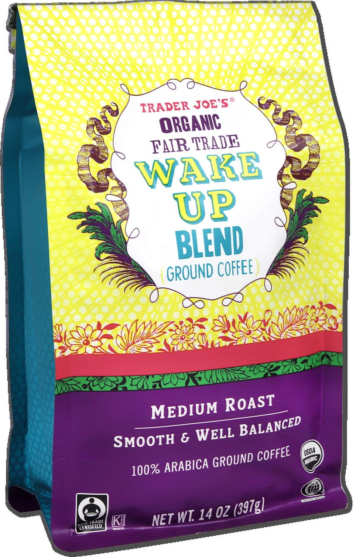 Pack of 2 - TJs Organic Fair Trade Wake Up Blend Ground Coffee 14 Oz
