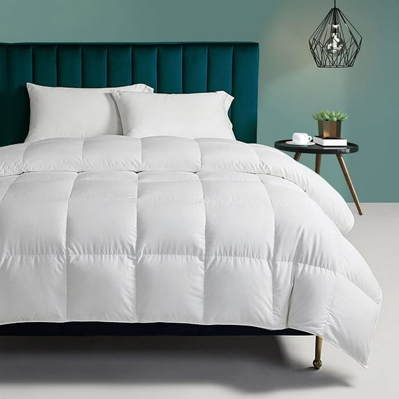 Organic Feather Down Comforter King Size, All-Season Duvet Insert with 100% Organic Cotton Cover, Medium Warm Bed Comforter with Corner Tabs(106x90, White)