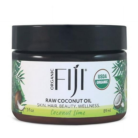 Organic Fiji Raw Cold Pressed Coconut Oil for Hair, Skin, Face & Body | Relaxing Massage Oil | Coconut Lime ,3 oz for Women Men & Baby