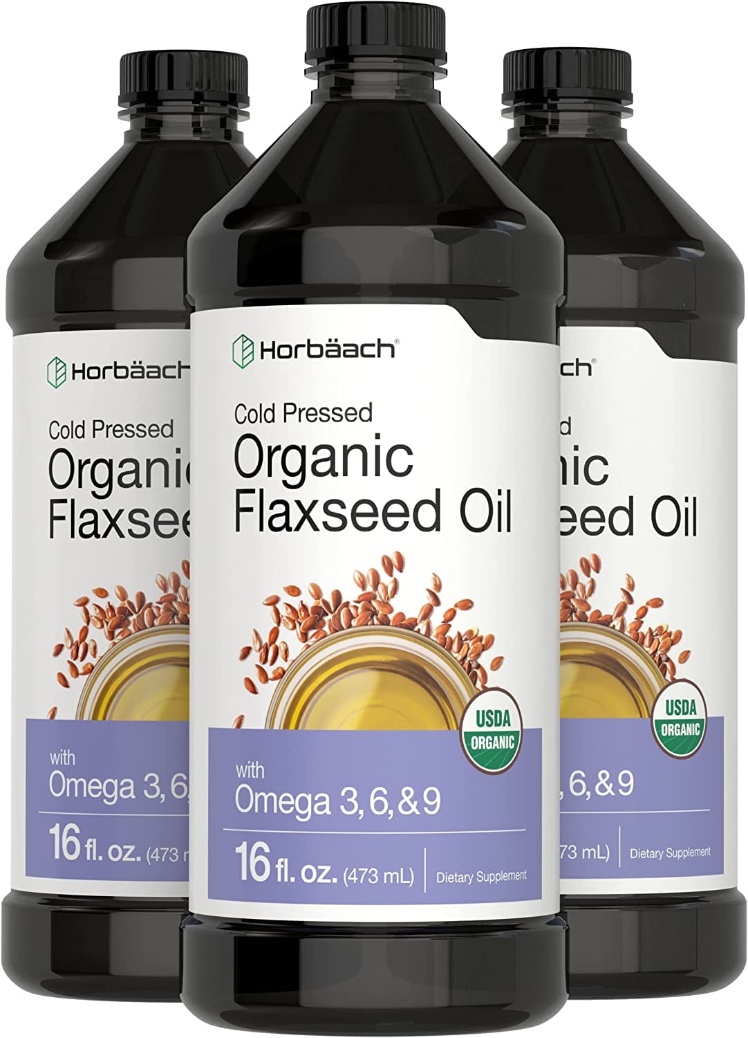 Organic Flaxseed Oil | 16oz | 3 Pack | Cold Pressed & Vegetarian | by Horbaach