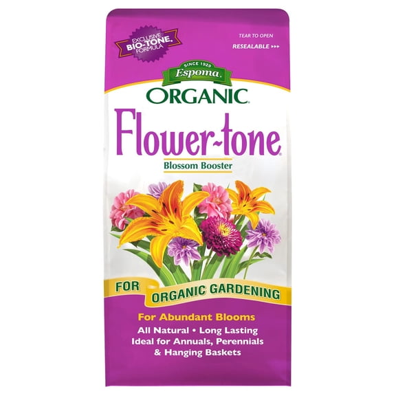 Organic Flower-Tone 3-4-5 Natural & Organic Plant Food; 4 lb. Bag; Organic Fertilizer for Flowers, Annuals, Perennials & Hanging Baskets. Blossom Booster. 2 Pack