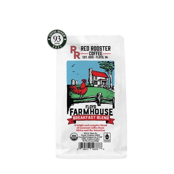 Organic Floyd Farmhouse Breakfast Blend - Roasted by Red Rooster Coffee - Whole Bean Coffee - 2 Pound Bag