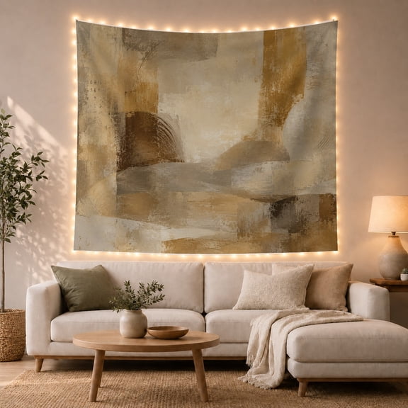 Organic Forms Across an Earthy Geometric Field, Serene Abstract for Art Lovers, Earth Tone Wall Art, Housewarming Gift, Tapestry Wall Hanging for Bedroom and Living Room