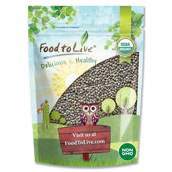 Organic French Green Lentils, 1 Pound - Non-GMO, Kosher, Sproutable - by Food to Live